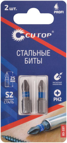 83-337 Биты стальные, 2 шт, Profi, PH2, 25 мм CUTOP фото 3