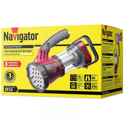 94926 Фонарь-прожектор аккумуляторный кемпинговый 94 926 NPT-CA08-ACCU 19/24/4LED аккум. 3.7В 2А.ч пластик. NAVIGATOR  фото 2