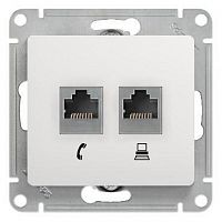 GSL000185 Розетка компьютерная + телефонная 2-м СП Glossa RJ45 + RJ11 кат.5E механизм бел. SE 