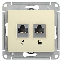 GSL000285 Розетка компьютерная + телефонная 2-м СП Glossa RJ45 + RJ11 кат.5E механизм беж. SE 