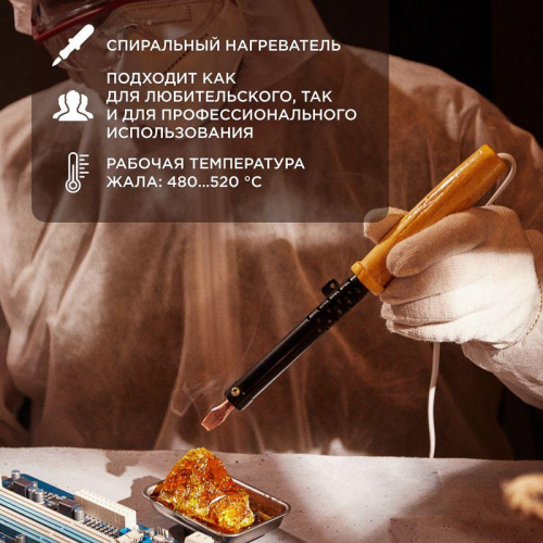 12-0280 Паяльник ЭПСН 220В 80Вт дерев. ручка ПД Rexant  фото 2