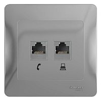 GSL000385 Розетка компьютерная + телефонная 2-м СП Glossa RJ45 + RJ11 кат.5E механизм алюм. SE 