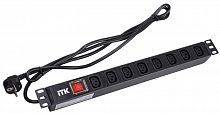 PH12-8C131 Блок розеток 8 мест PDU (немец. станд) 19дюймов IEC320 C13  с LED выкл. алюм. профиль1U шнур 2м вилка DIN49440 ITK 