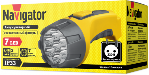 94952 Фонарь аккумуляторный 94 952 NPT-CP04-ACCU 7LED аккум. 4В 700мА.ч прямое ЗУ пластик. NAVIGATOR  фото 2