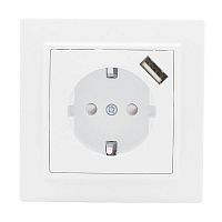 ERR16-028-100-USB Розетка 1-м СП Минск 16А IP20 с заземл. защ. шторки с заряд. устройством USB 1А бел. EKF 