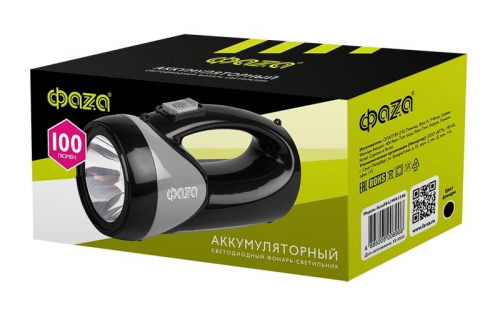 5008908 Фонарь аккумуляторный универсальный AccuF8-L1W/L12-bk 1Вт 100лм + боков. панель 12х0.5Вт 110лм аккум. 0.9А.ч ЗУ: 220В/12В IP20 черн. ФАZА  фото 2