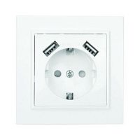 ERR16-028-100-2USB Розетка 1-м СП Минск 16А IP20 с заземл. защ. шторки с 2-мя заряд. устройствами USB 2.1А бел. EKF 