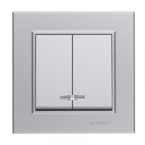 56065003 Выключатель 2-кл. СП Karea 10А IP20 сереб. Makel 