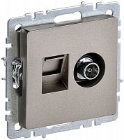 BR-AK20-1-K37 Розетка компьютерная + телевизионная 2-м Brite РТВ/РК12-БрШ RJ45 кат.5E + TV механизм шампань IEK 