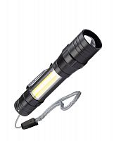 KOS113Lit Фонарь аккумуляторный ручной LED 1Вт + COB 5Вт линза зум аккум. Li-ion 18650 1А.ч USB-шнур ABS-пластик КОСМОС 
