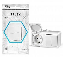 TKL-DT-V2RZ-C01-IP54 Блок ОП Dita (розетка 16А 250В с заземл. + 2-кл. выкл. 10А) IP54 бел. TOKOV ELECTRIC 