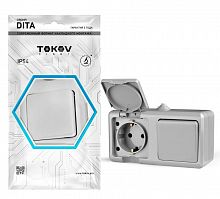 TKL-DT-V1RZ-C06-IP54 Блок ОП Dita (розетка 16А 250В с заземл. + 1-кл. выкл. 10А) IP54 сер. TOKOV ELECTRIC 