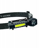 KOC508Lit Фонарь аккумуляторный налобный 3Вт LED+3Вт COB LED с коллиматорной линзой Li-ion 18650 1200мА.ч корпус ABS-пластик USB-шнур type C магнит на корпусе зажим для крепления регулируемый эласт. ремешок КОСМОС 