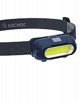 KOC514Lit Фонарь аккумуляторный налобный 3Вт COB LED съемный Li-ion 18650 800мА.ч корпус ABS-пластик USB-шнур type C регулируемый эласт. ремешок КОСМОС 