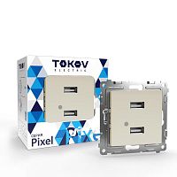 TKE-PX-2USB-C02 Розетка 2-м USB СП Pixel тип A+A 5В 1х2.1А 2х1.05А механизм беж. TOKOV ELECTRIC 