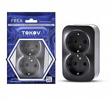 TKE-FR-R2Z-C14 Розетка 2-м ОП Frea 16А IP20 250В с заземл. АБС-пластик карбон TOKOV ELECTRIC 