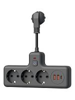 FRKsm0.3m-3g(B)USB Удлинитель с сетевым фильтром 3х0.3м 10А 2USB + 1USBC 2500Вт ПВС 3х1 компакт черн. КОСМОС 