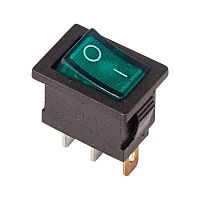 36-2153 Выключатель клавишный 250В 6А (3с) ON-OFF зел. с подсветкой Mini (RWB-206 SC-768) Rexant 