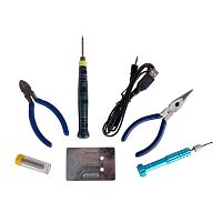12-0168 Набор для пайки (USB-паяльник 8Вт кусачки тонкогубцы подставка припой отвертка) Rexant 