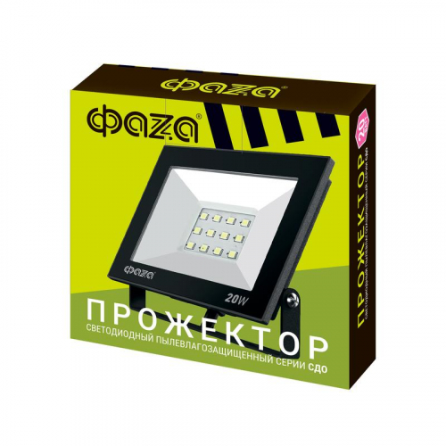 5047266 Прожектор светодиодный СДО-20 20Вт 6500К IP65 230В BL ДО прозр. закален. стекло ФАZА  фото 8