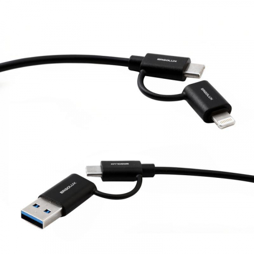 15248 Кабель 4 в 1 USB/Type C-Type C/Lightning 5А 60Вт 1.2м З+ПД коробка черн. Ergolux  фото 5
