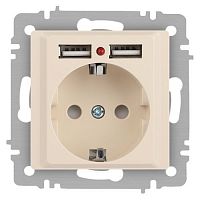 Б0063692 Розетка 1-м СП Accent 6-410-02 16А IP20 250В P+E Schuko + 2хUSB защ. шторки сл. кость Intro 