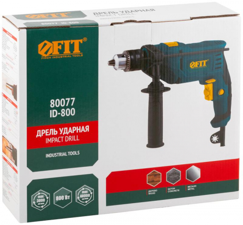 80077 Дрель ударная 800Вт 0-3000об/мин КлП 13мм FIT  фото 3