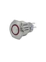 ET020094 Выключатель кнопочный GQ22-L-11E/R/220V/S 1НО+1НЗ цилиндр с подсветкой 220В AC/DC d22мм IP65 метал. красн. Электротехник 