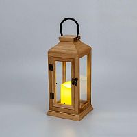 513-074 Фонарь декоративный 15х15х38см тепл. бел. со свечкой корпус из дерева корич. Neon-Night 