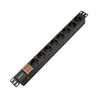 04-0303-1 Блок распределения питания PDU 8 розеток СЕЕ 7/4 Schuko 10А выкл. гнездо C14 горизонт. корпус алюм. Rexant 