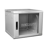 04-1266-111 Шкаф телекоммуникационный настенный 19дюйм 12U 600х600х635 дверь стекло стенка задняя боковые съемные стенки разборный сер. RAL7035 Rexant 