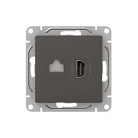 UP1-SOM-HDMI-RJ45 Розетка СП Эпика HDMI + RJ45 кат.5 механизм мокко EKF 
