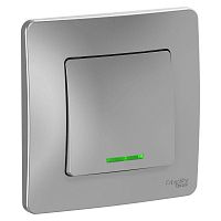 BLNVS010613 Переключатель проходной 1-кл. СП Blanca 10А IP20 (сх. 6) 250В с подсветкой алюм. SE 
