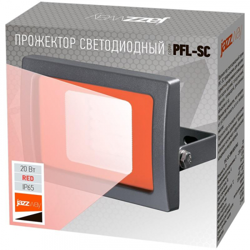 5010499 Прожектор светодиодный PFL-SC Red 20Вт IP65 190-260В ДО закален. стекло JazzWay  фото 5