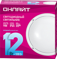 61194 Светильник светодиодный 61 194 OBL-R1-12-6.5K-WH-IP65-LED 12Вт 6500К IP65 900лм ЖКХ круг бел. (аналог НПП) ОНЛАЙТ 