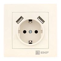 EWR16-028-20-2USB Розетка 1-м СП Валенсия 16А IP20 с заземл. защ. шторки с 2-мя заряд. устройствами USB 2.1А крем. PROxima EKF 