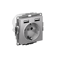 ATN000330 Розетка 1-м СП AtlasDesign 16А IP20 с 2-мя заряд. устройствами USB тип A+A 5В/2.4А 2х5В/1.2А механизм алюм. SE 