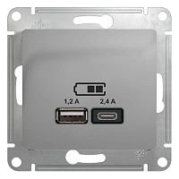 GSL000339 Розетка USB Glossa тип A+C 5В/2.4А 2х5В/1.2А механизм алюм. SE 