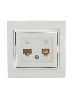 701-0202-143 Розетка компьютерная + телефонная 2-м СП Mira RJ45 + RJ11 бел./бел. LEZARD 