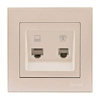 703-0303-143 Розетка компьютерная + телефонная 2-м СП Rain RJ45 + RJ11 крем. LEZARD 