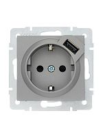 742-3588-181 Розетка 1-м СП Vesna с заземл. с заряд. устройством USB механизм платина LEZARD 