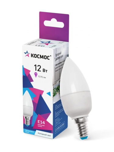 LkecLED12wCNE1465 Лампа светодиодная 12Вт свеча 6500К холод. бел. E14 220В КОСМОС 