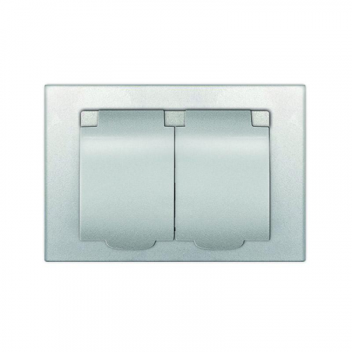 A0031-S Розетка 2-м СП Афина 16А IP20 с заземл. c крышкой в сборе серебр. Universal 