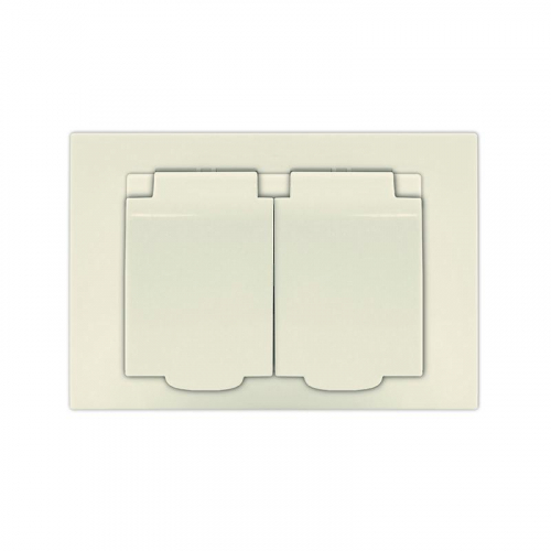 A0031-I Розетка 2-м СП Афина 16А IP20 с заземл. c крышкой в сборе сл. кость (ivory) Universal 