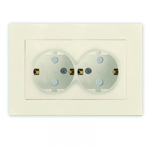 A0050-I Розетка 2-м СП Афина 16А IP20 с заземл. защ. шторки в сборе сл. кость (ivory) Universal 