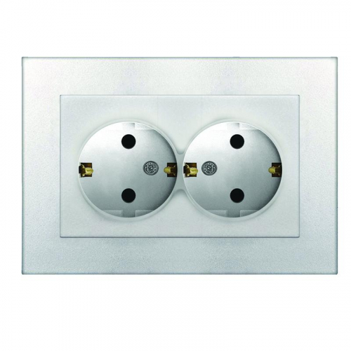 A0128-S Розетка 2-м СП Афина 16А IP20 с заземл. в сборе серебр. Universal 