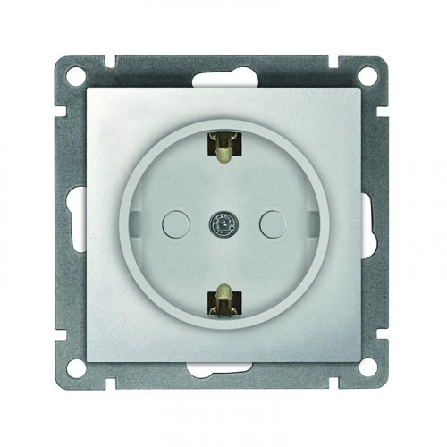A0049-S Розетка 1-м СП Афина 16А IP20 с заземл. защ. шторки механизм серебр. Universal 