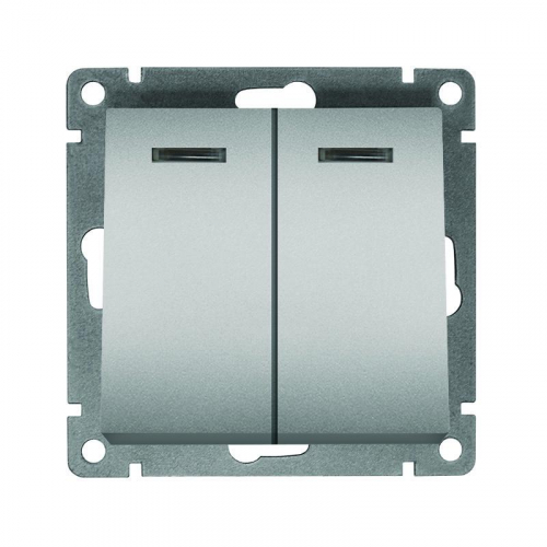 A0123-S Выключатель 2-кл. СП Афина 10А IP20 с подсветкой механизм серебр. Universal 