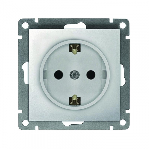 A0028-S Розетка 1-м СП Афина 16А IP20 с заземл. механизм серебр. Universal 