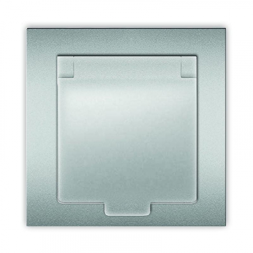 A0029-S Розетка 1-м СП Афина 16А IP20 с заземл. с крышкой в сборе серебр. Universal 